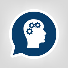 Sprechblase Gesicht im Profil mit Zahnrädern