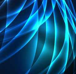 Energy lines, glowing waves in the dark, vector abstract background
