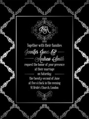 Vintage baroque style wedding invitation card template.