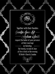 Vintage baroque style wedding invitation card template.