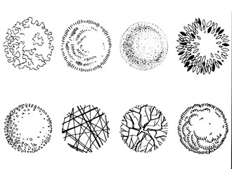 a graphic illustration of trees and shrubs on white background