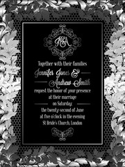 Vintage baroque style wedding invitation card template.