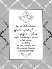 Vintage baroque style wedding invitation card template.