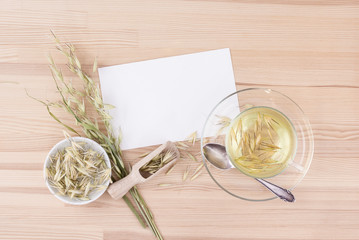 oat tea / Cup of fresh oat tea and copy space