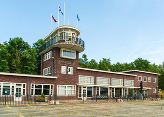Lelystad, The Netherlands, June 18, 2017: Replica building of the old terminal of Schiphol at the Aviodrome Airplane museum
