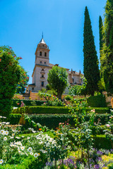 Granada, Spain, juli 1, 2017: Garden at the old city of La Alhambra near Granada
