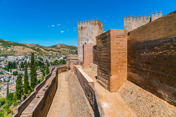 Fototapeta premium Granada, Spain, juli 1, 2017: View on the old city of La Alhambra near Granada