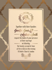 Vintage baroque style wedding invitation card template.