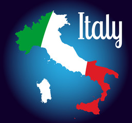 Flag and map of Italy transportation and tourism concept. Borders of Italy colorful illustration. Italian map.
