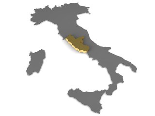 Italy 3d metallic map, whith lazio region highlighted 3d render