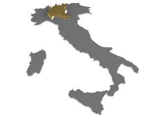 Italy 3d metallic map, whith lombardy region highlighted 3d render