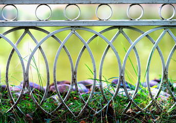 Curved park fence bokeh background