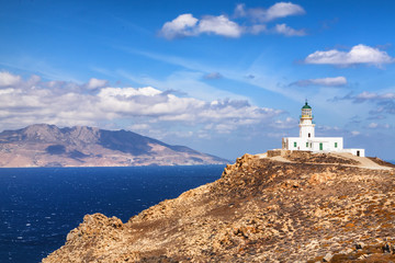 Armenistis lighthouse on Mykonos island - obrazy, fototapety, plakaty