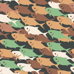 Vector seamless tiling pattern background with abstract fish with round dots. Vintage sea texture