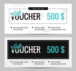 Gift Voucher Coupon discount. Elegant gift certificate templates black and white. Shopping concept.  Vector flat illustration