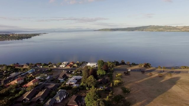 Taupo,New Zealand aerial view of lake taupo and the city
