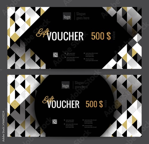 elegant gift certificate template with gold black and white triangle pattern - Shopping Certificate Template elegant gift certificate template with gold black and white triangle pattern - Shopping Certificate Template