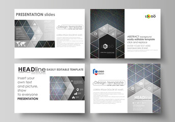 Business templates for presentation slides. Easy editable layouts in flat design. Colorful dark background with abstract lines. Bright color chaotic, random, messy curves. Colourful vector decoration
