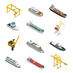 Sea And River Vessel Isometric Icons Set