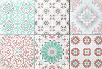 Beautiful old ceramic tile patterns in the park public.