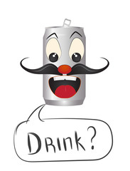 vector beer can with a cheerful face and a bubble of text. the inscription 