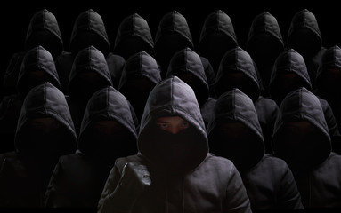 Many thieves on black background