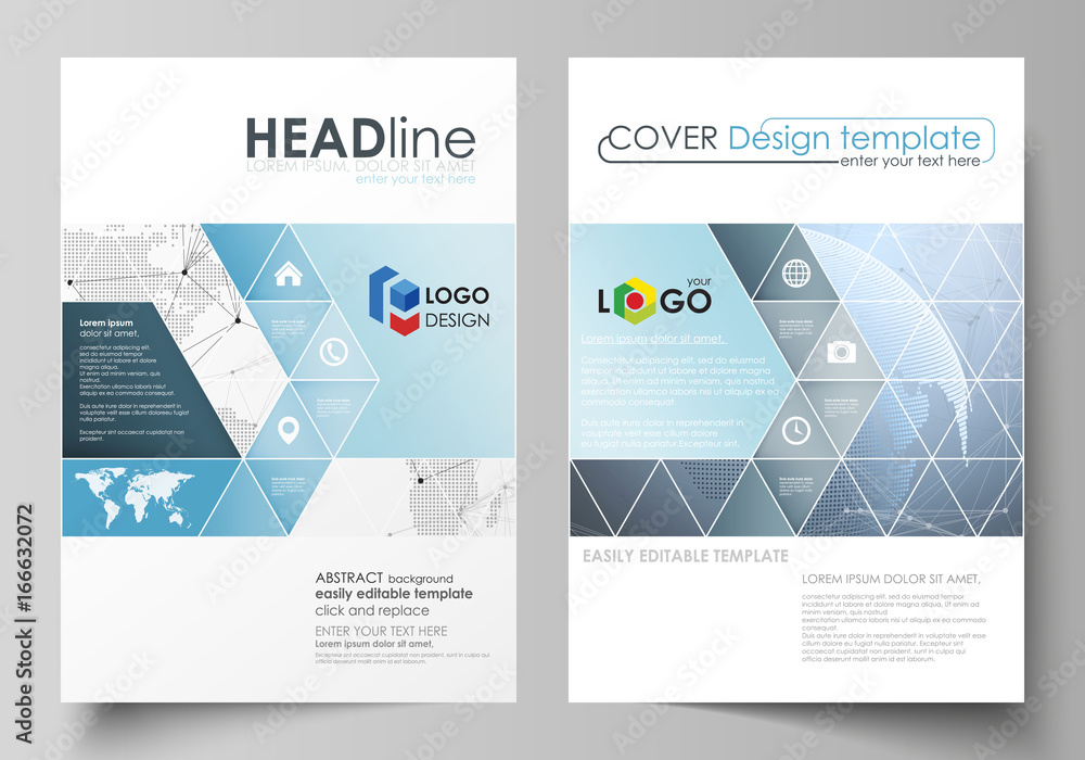 Aufkleber the vector illustration of the editable layout of two a4 format covers with triangles design templat