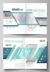 The vector illustration of the editable layout of two A4 format modern cover mockups design templates for brochure, flyer, report. Chemistry pattern. Molecule structure. Medical, science background.
