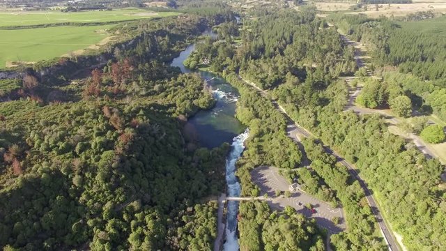 New Zealand huka falls at Taupo aerial view