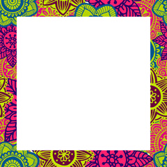 Flower mandala frame in hand drawn style