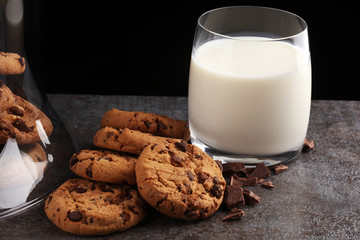 Chocolate cookies on white background. Chocolate chip cookies shot