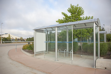 a  glass bus stop