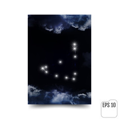Symbol: Capricorn Zodiac Sign. The constellation is seen through the clouds in the night sky. Vector