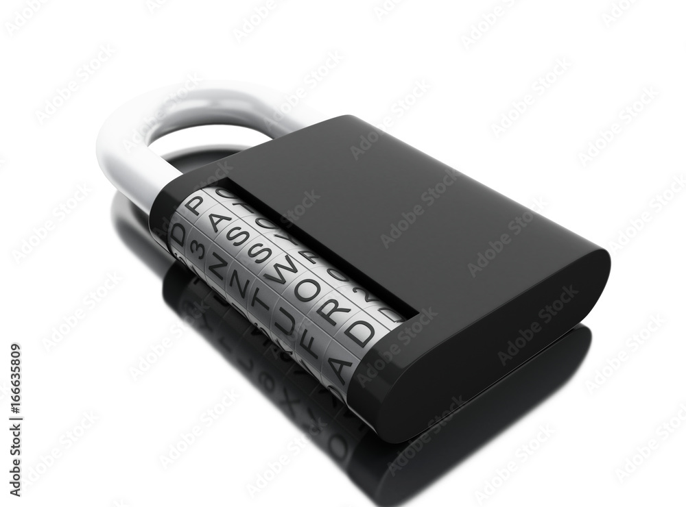 Poster 3d combination padlock. security and safety data access concept