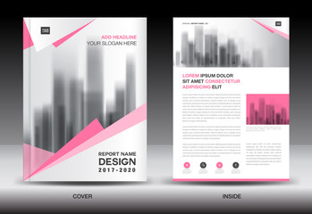 Annual report brochure flyer template, Pink cover design, business advertisement, magazine ads, catalog vector layout in A4 size