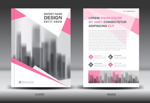Annual report brochure flyer template, Pink cover design, business advertisement, magazine ads, catalog vector layout in A4 size