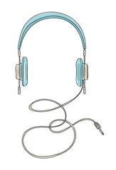 blue headphones streeo vintage hand drawn cut vector illustration
