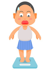 体重を計って驚く男性