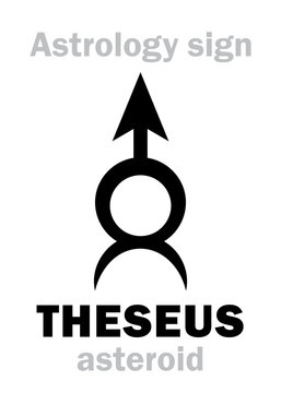 Astrology Alphabet: THESEUS, asteroid. Hieroglyphics character sign (single symbol).