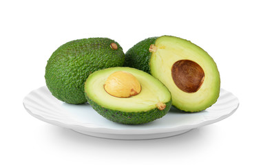 avocado in white plate on white background