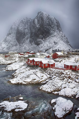 Travel Concepts. View of Hamnoy Village at Lofoten Islands Shot from Upper Point.