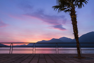 Beautiful sunset at Iseo lake, Lombardy, Italy