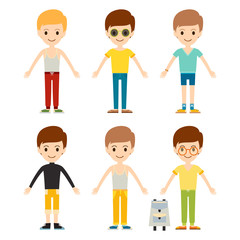 Group of young kid portrait friendship man character team happy people boy person vector illustration.