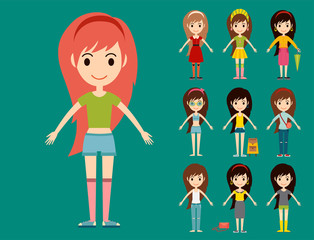 Street fashion girls models wear style fashionable stylish woman characters clothes looks vector illustration