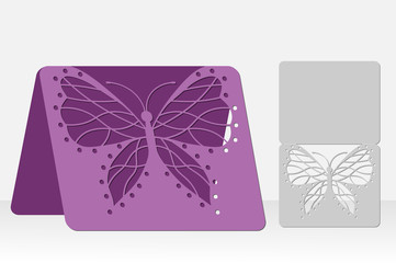 Butterfly greeting card laser cutting. Silhouette design. possible to use for weddings, Valentines, birthday, invitations, presentations, greetings, holidays, celebrations, save the date. Vector.