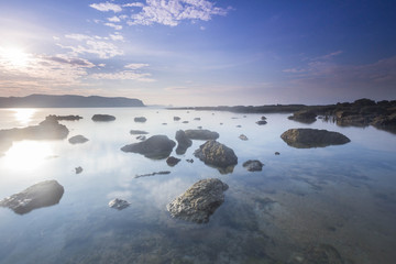 Scenic view of Lombok Beach during low tide. Nature composition