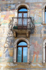 Trento, Itali - June, 25, 2017: fresco on a wall of an ancient house in Trento, Italy