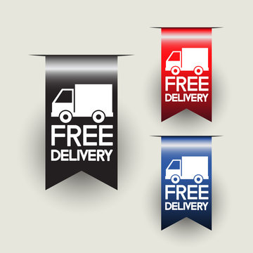 Free delivery labels or ribbons. Vector illustration