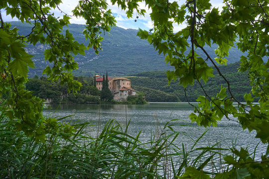 Landscape with the image of Toblino lake in North Italy