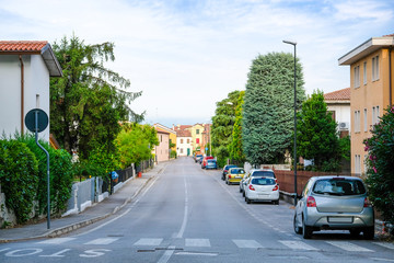 Monselice, Italy - June, 27, 2017: cars parking in a center of Monselice, Italy